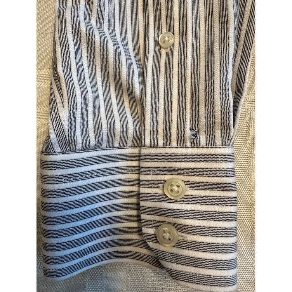 Banana Republic Dress Shirt Mens M Blue White Striped Non-Iron Slim Fit Cotton